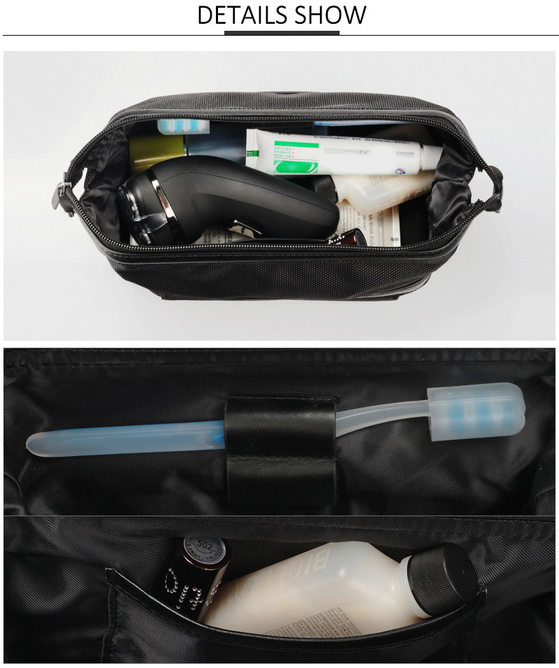 Double Zipper Travel Men PU Polyester Cosmetic Bag