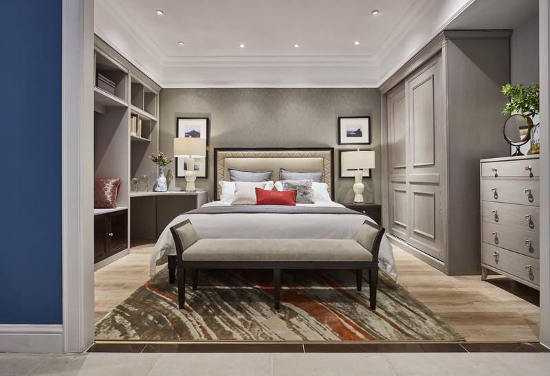 Modern American style Design Bedroom furniture set by Leather upholstered headboard bed made China RIGHTHOME factory