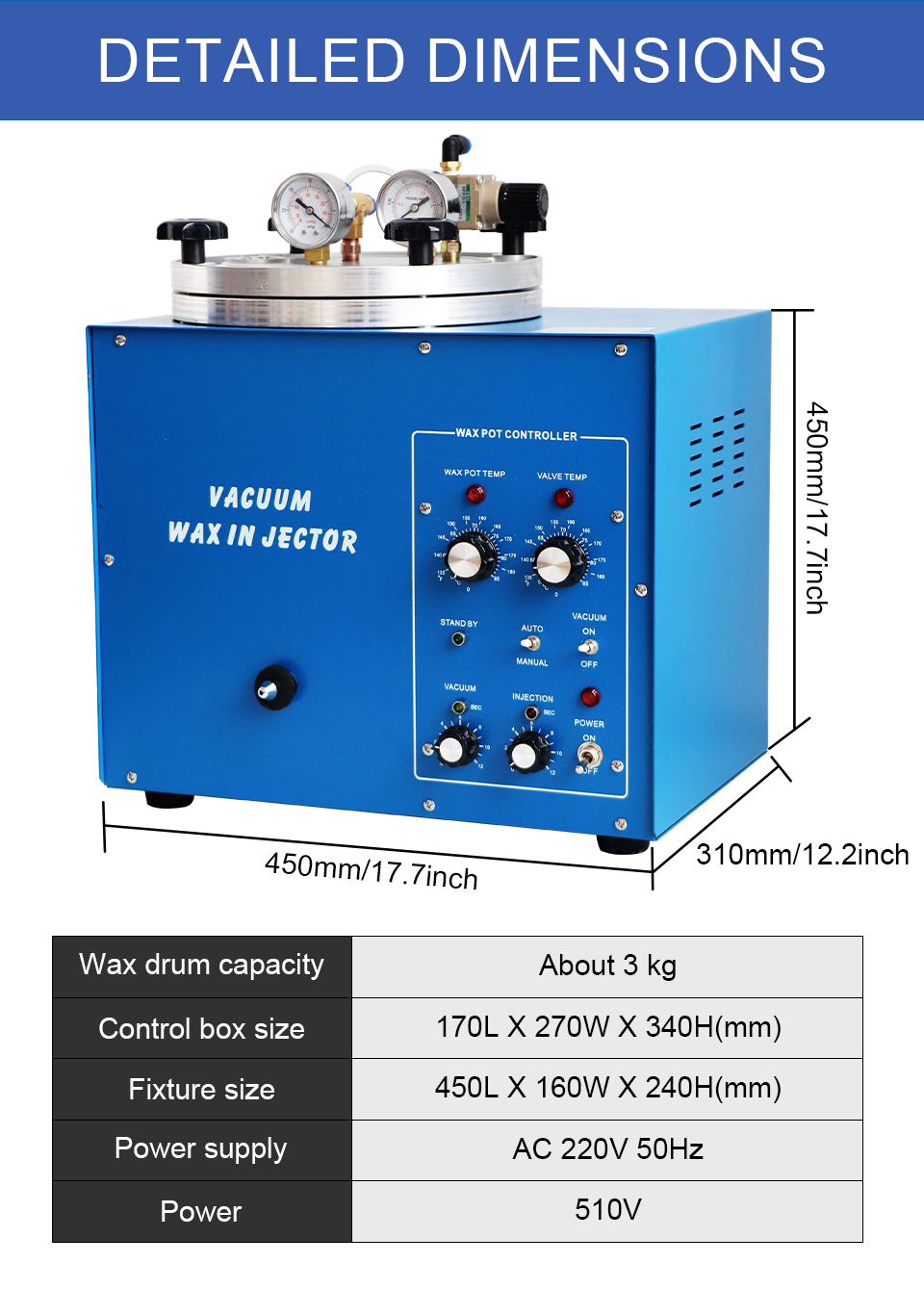 AC230V 510W Wax Injection Machine Jewellery Wax Injector 3KG Tank