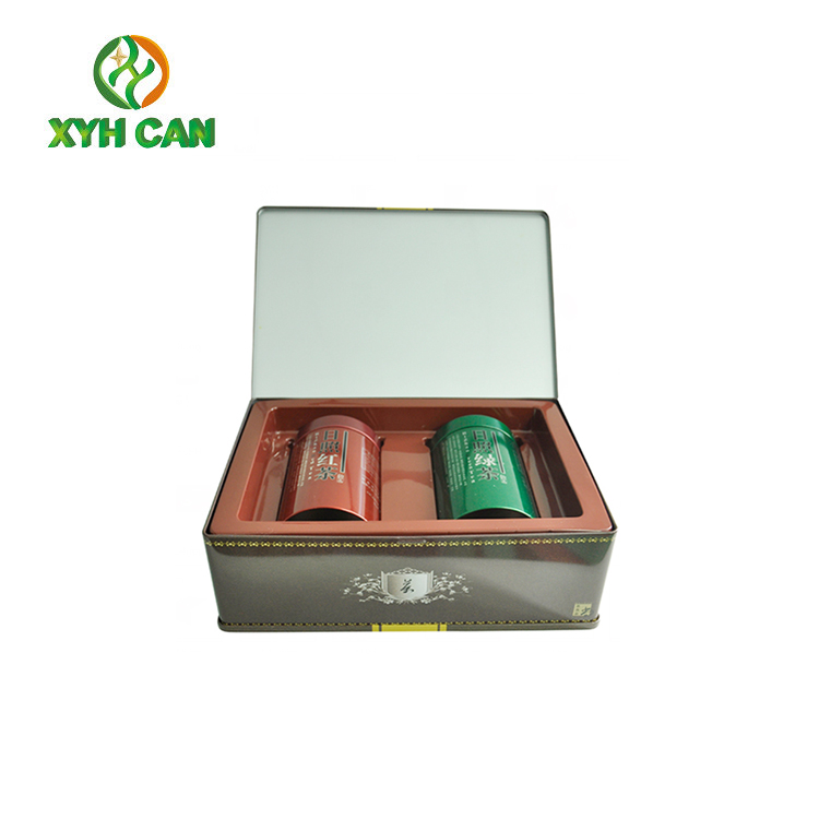 Tea Tin Can Commercial Two Round Tin Plate Containers Box 90×145 mm