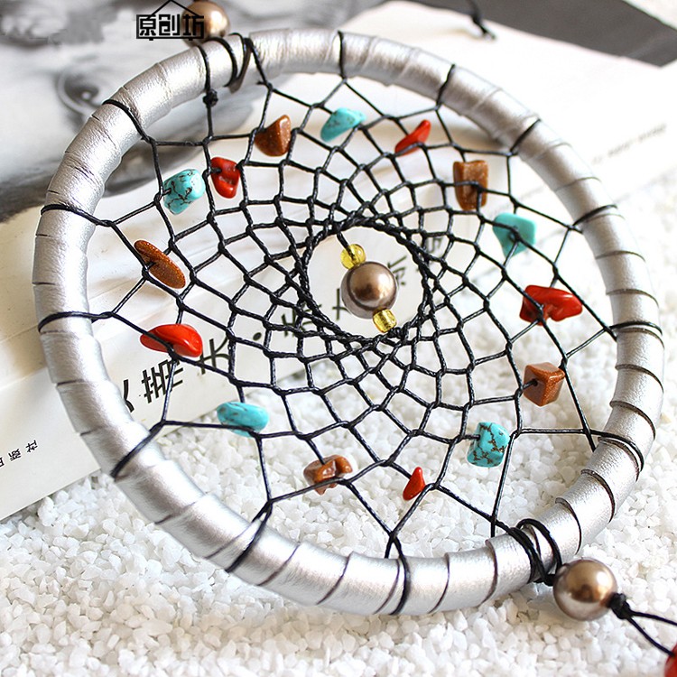 Circular Purple Handmade Dream Catcher Net With Feathers Wall Hanging Decoration Decor Craft Gift Wind Chimes for Home