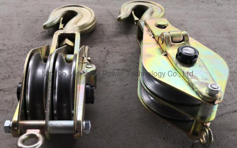 Aluminum Steel Both Side Opening Cable Stringing Block Dual Sheave Hoisting Tackle