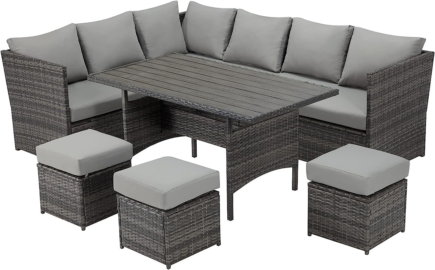 Patio Furniture Set Outdoor Sectional Sofa Conversation Set All Weather Wicker Rattan Couch Dining Table & Chair