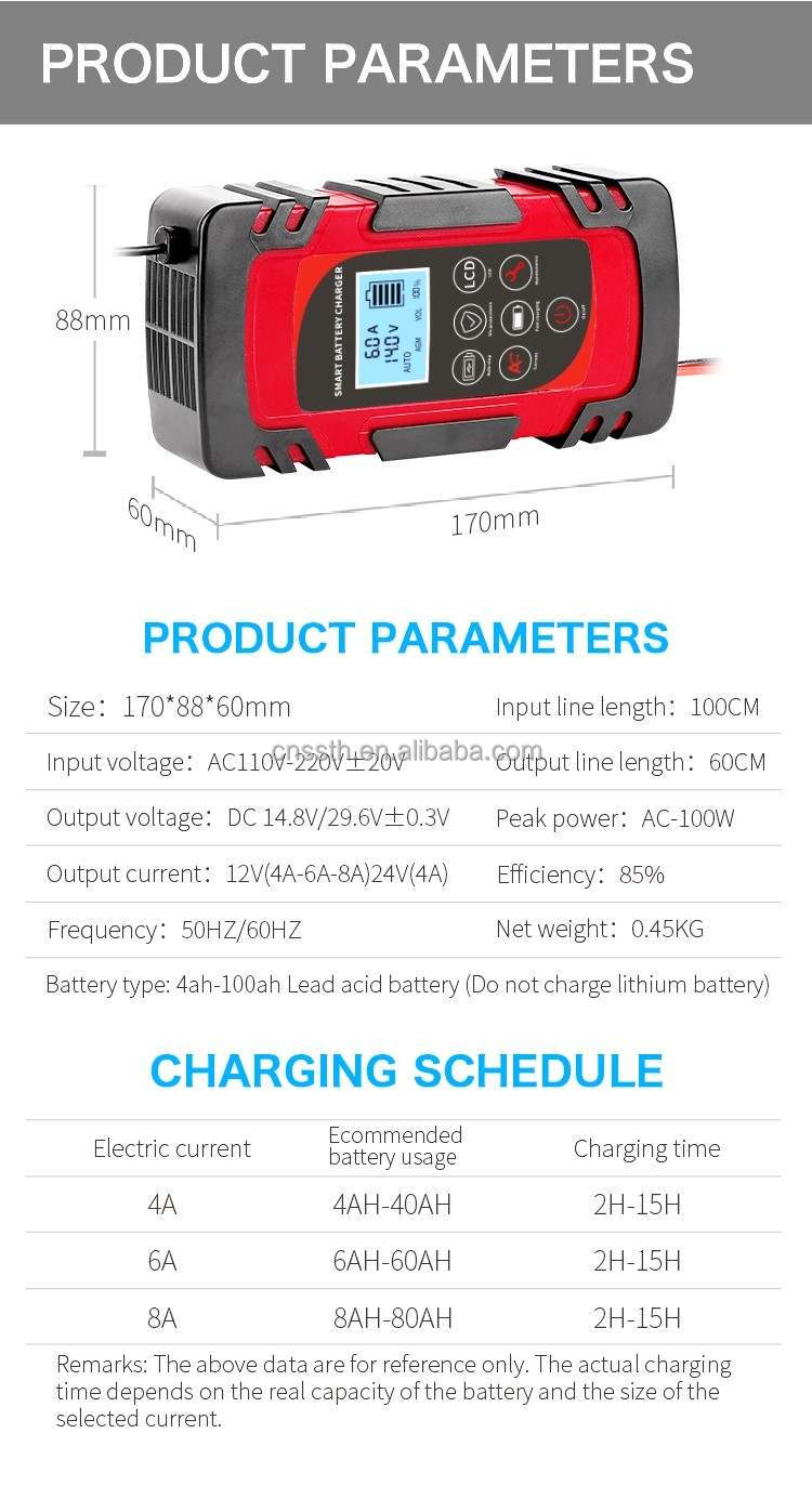 12V 24V Automatic Universal Lead Acid Car Battery Charger ABS Material