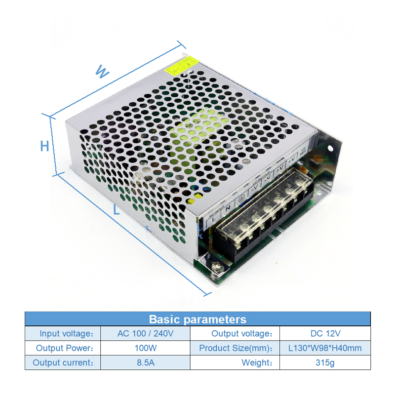 Regulated LED Driver Switch Power Supply AC 100V 240V To DC 12V 8.5A 100W