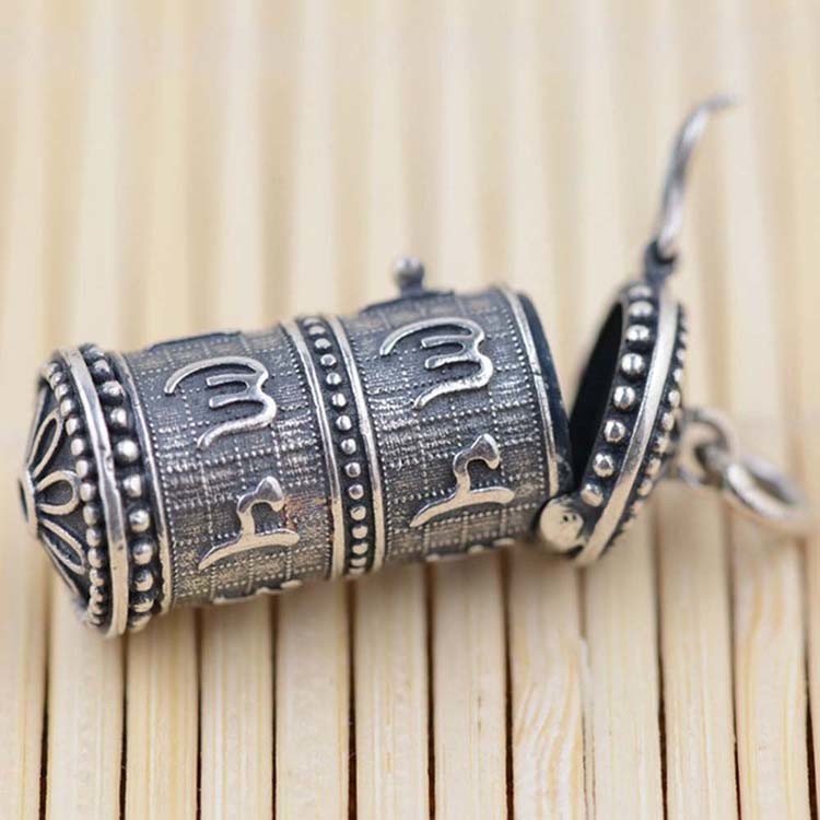 925 Silver Retro The Six Syllable Mantra Kwu Box Pendant Necklace for Women Men(SY11119)