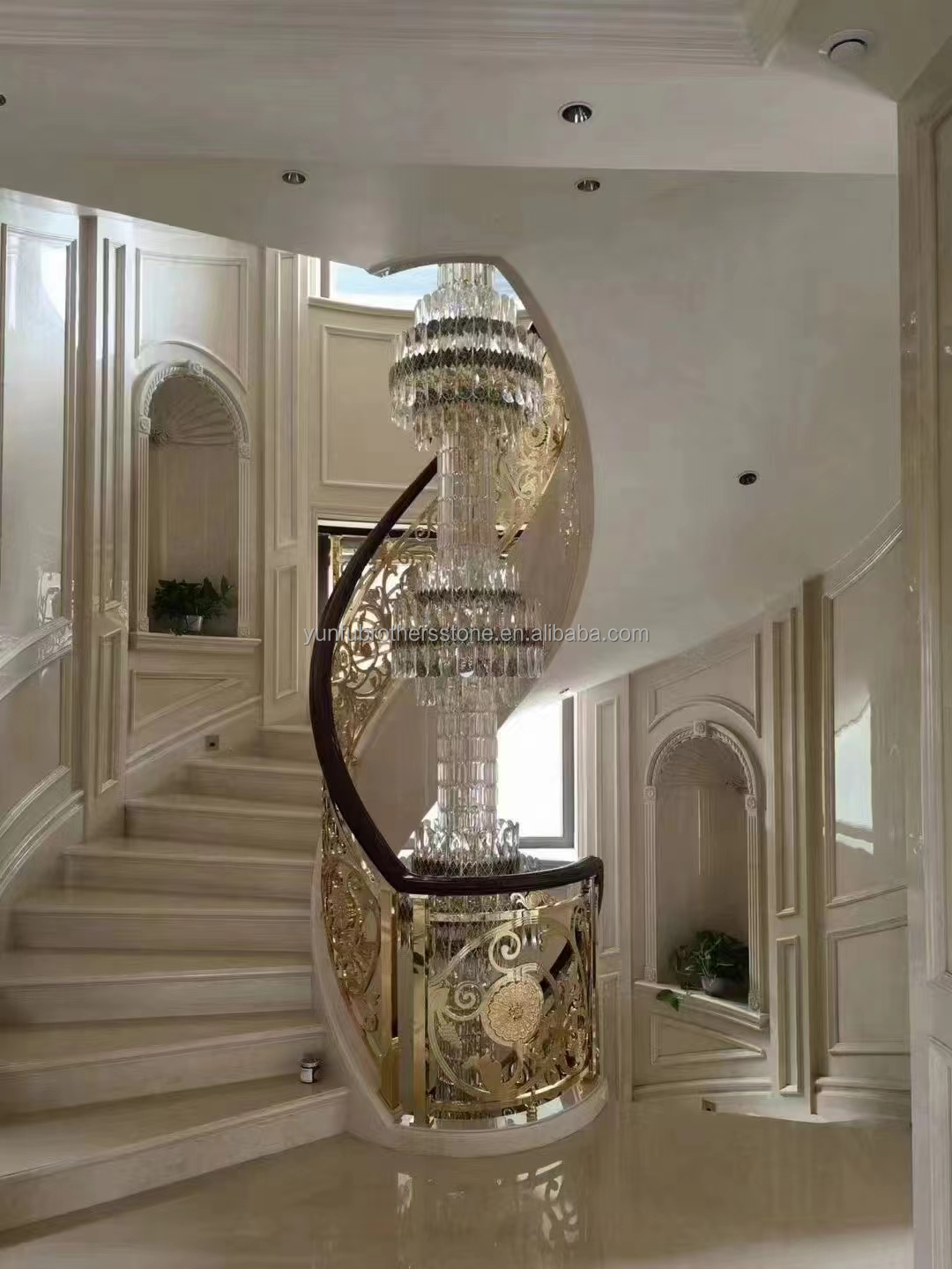 Modern Polished Beige Marble Stairs for Hotels and Villas Graphic Design Flooring