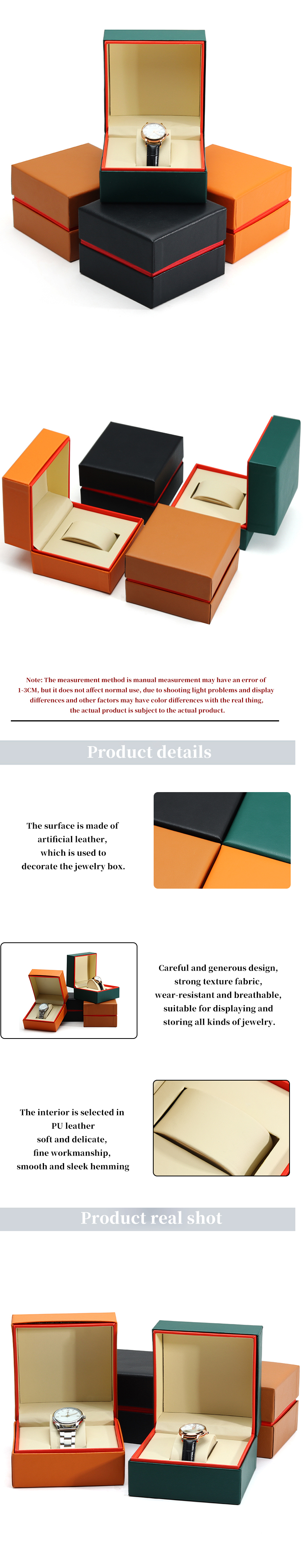 Luxurious Dust-Proof PU Leather Watch Case with Red Internal Surrounding Edge