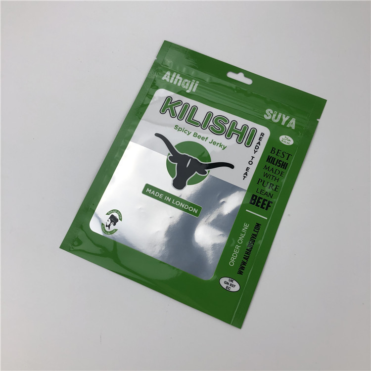 Foil Three Side Seal Zipper Flat Beef Jerky Plastic Packaging Bags