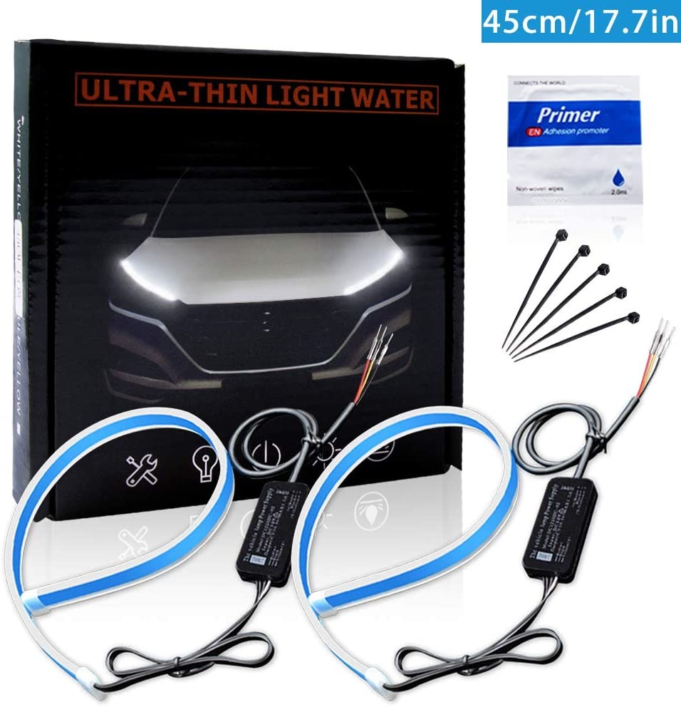45CM 17.7" White Amber Flexible LED Day Time Running Light Flowing Bar Silicone DRL