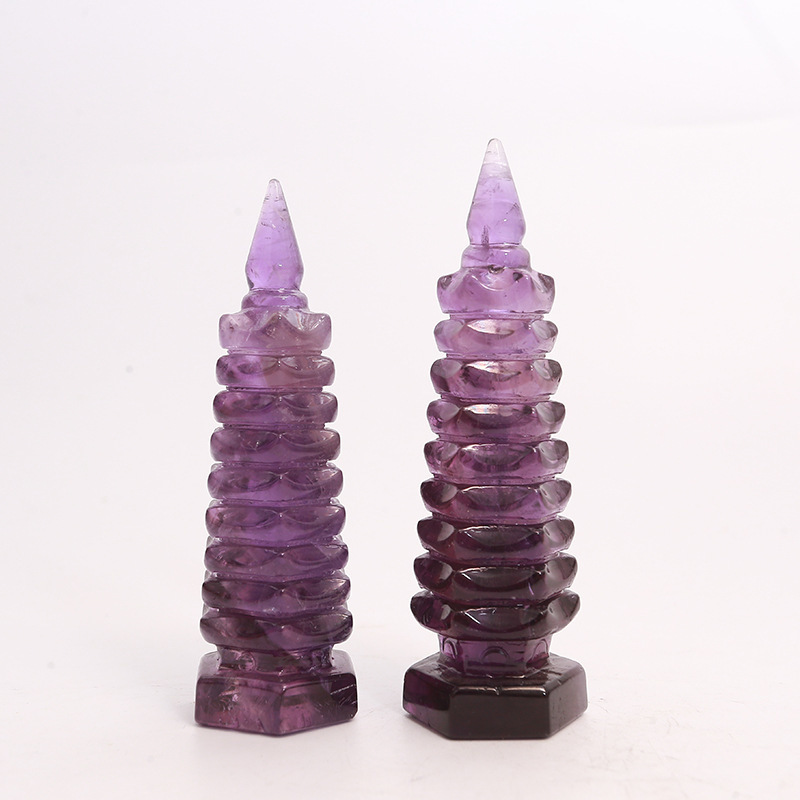 Natural Amethyst Nine-Story Wenchang Tower Ornaments Amethyst Raw Stone Ore Crystal Porch Bedroom Living Room Ornaments