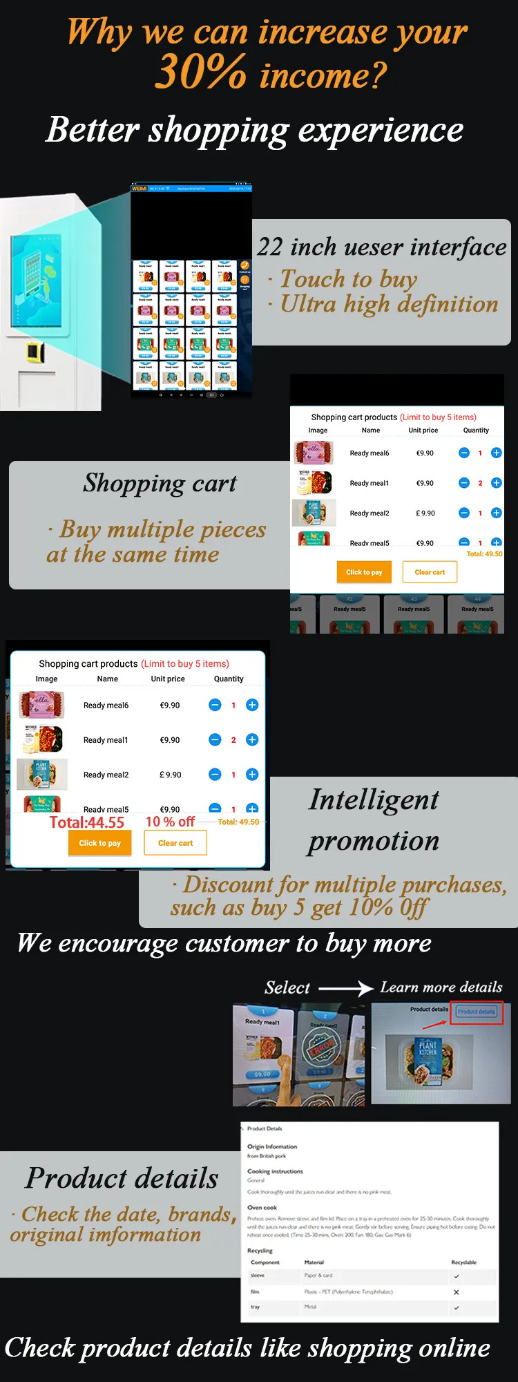 better shopping experience with big capacity Combo Vending Machine