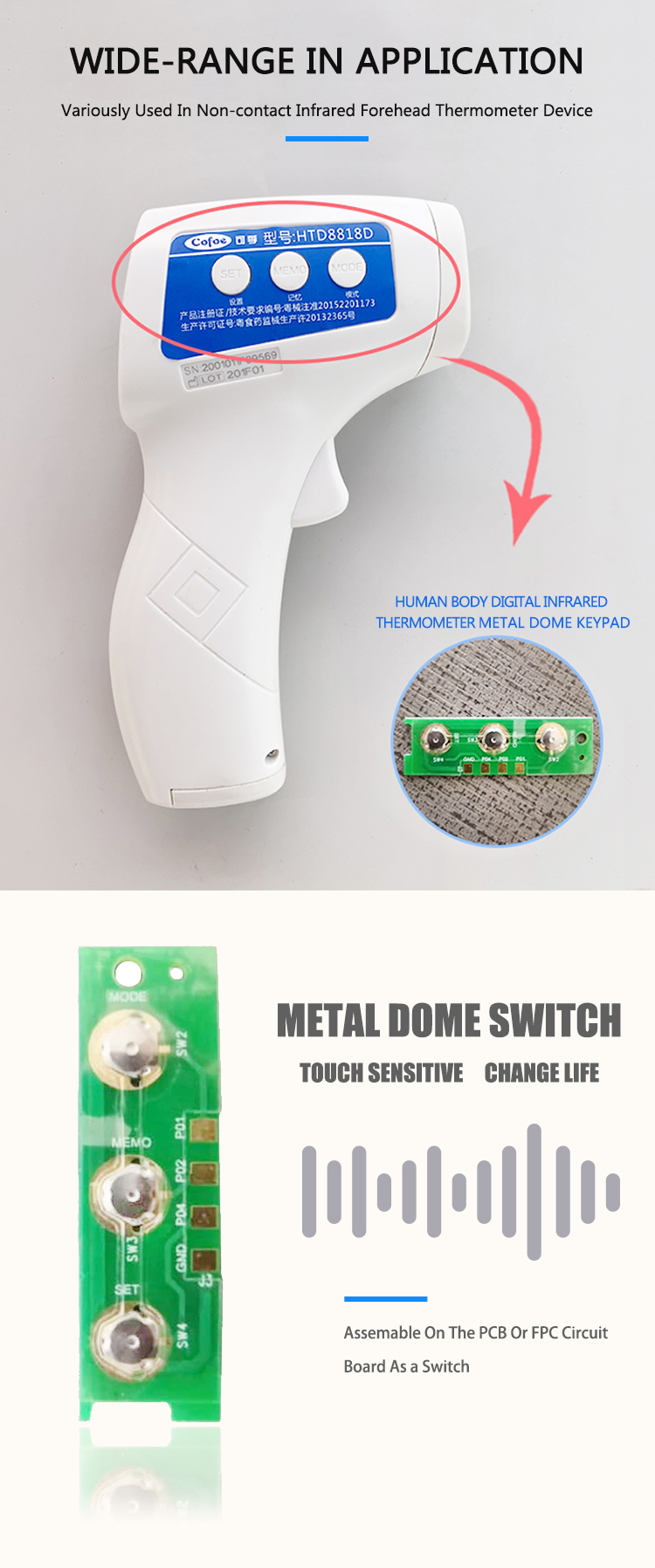 OEM Metal Dome Keys For Human Body Digital Infrared Thermometer