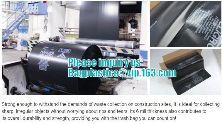 PE packing bag for Asbestos fibers, large size thicker LDPE asbestos remove bags, Large Asbestos Waste Removal Bags, pac