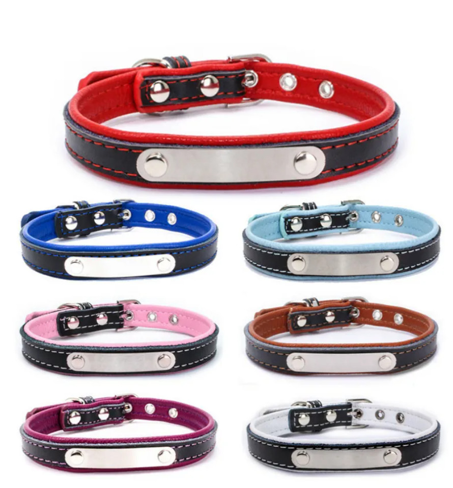 Adjustable PU Leather Dog Collars Custom Pet Collar Leash