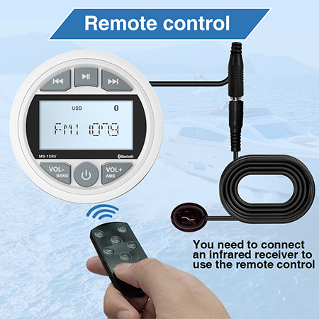 Waterproof Marine Gauge Stereo System BT FM AM USB Boats Marine Stereo Receiver