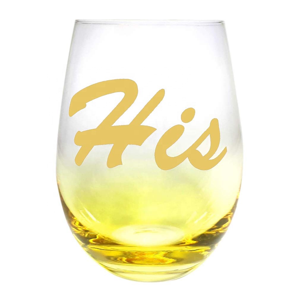 Egg Shape Stemless Clear Wine Glass ，Clear Stemless Wine Glasses With Golden Fonts