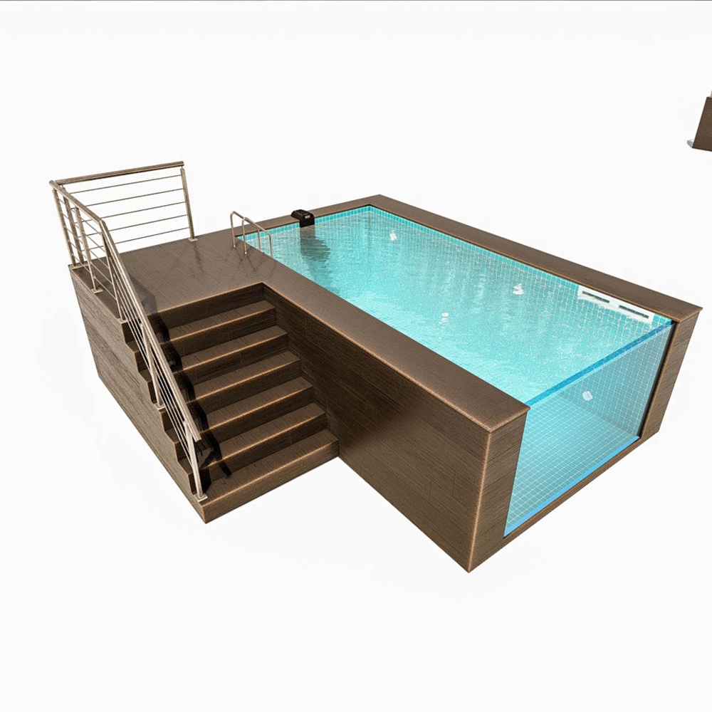 Wood plastic board coffee color above ground luxury swimming pools for holiday villages