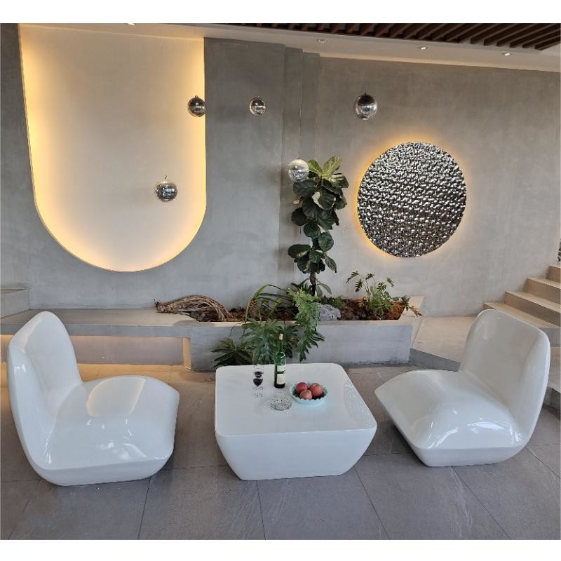 Custom Fiberglass Resin Furniture Table Chair Sets White color