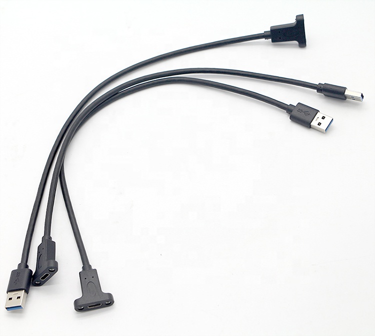 Screw Locking Stud USB 3.0 A Male to USB Type C 3.1 Female Panel Mount USB 3.0 Extension Cable