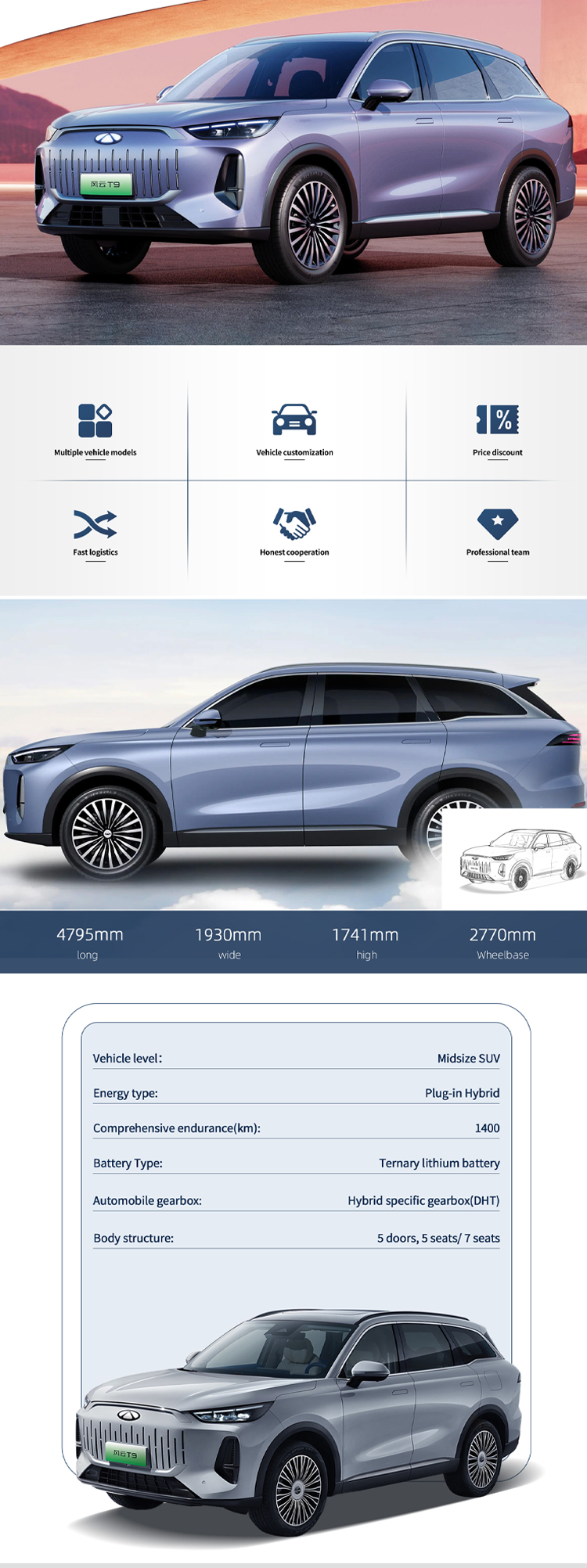 2024 Chery Fengyun T9 Long Range 7 Seats SUV Electric Power Fuel for Family Road Trips and Max Speed 180 Km/h