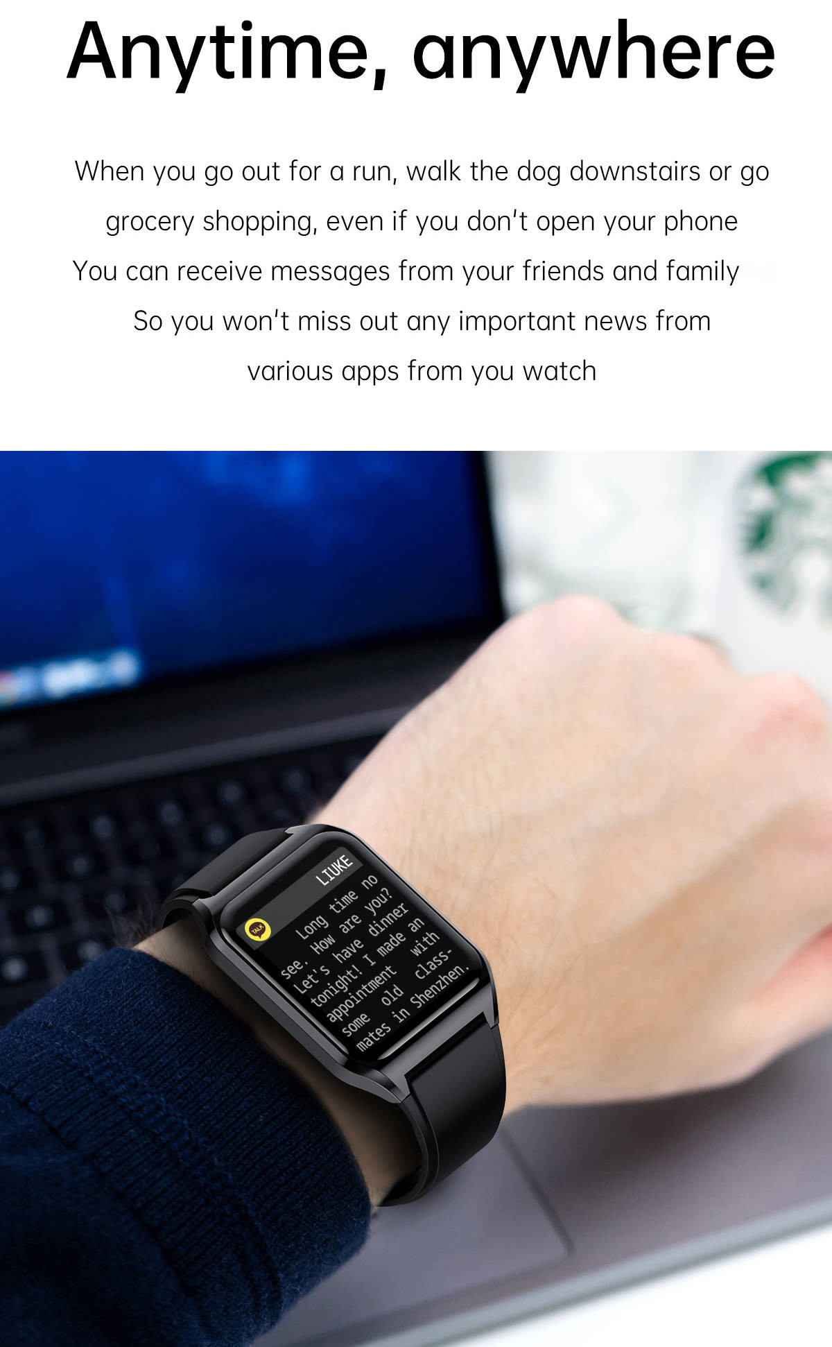 Square Screen Bluetooth Smart Watch Body Temperature Blood Pressure Monitoring