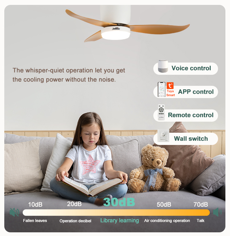 Metal Lamp Body 36 Inch LED Ceiling Fan with Remote Control and 3 Color Lighting