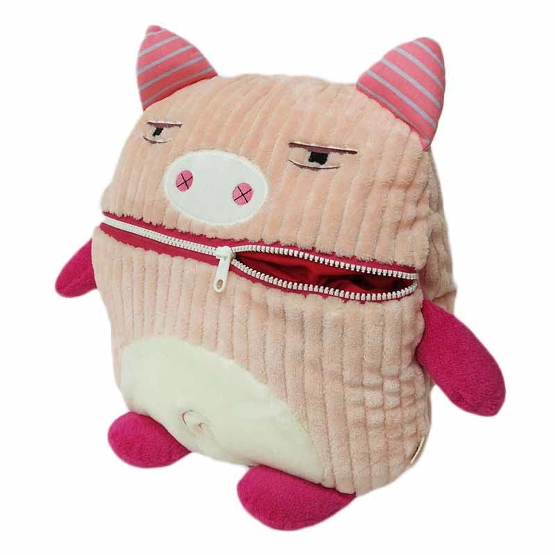 Pink Pig Hand Pillow Zipper Mouth Corduroy Plush Toy ISO9001