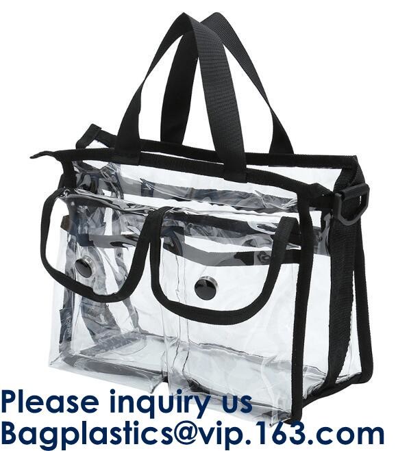 Beach Bag Clear PVC Bag Tote With Inner Pocket And Zipper Closure,PVC Bag Beach Tote With Black Handles, Bagease