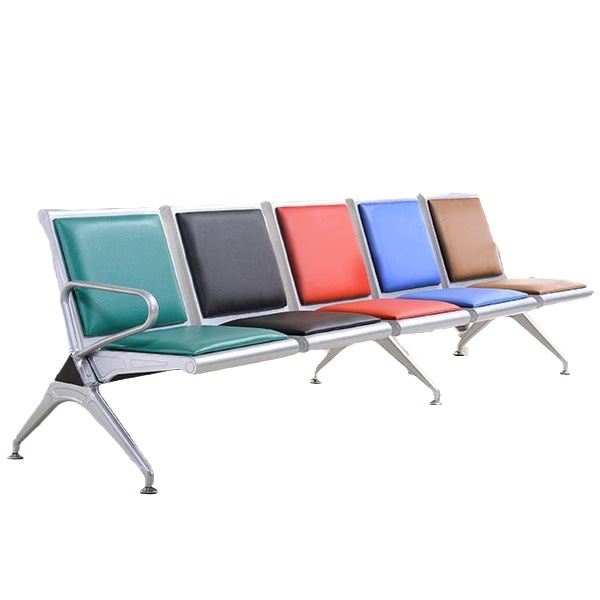 Modern Metal Stainless Steel Leather Continuous Row Chair Sofa for Public Waiting Area