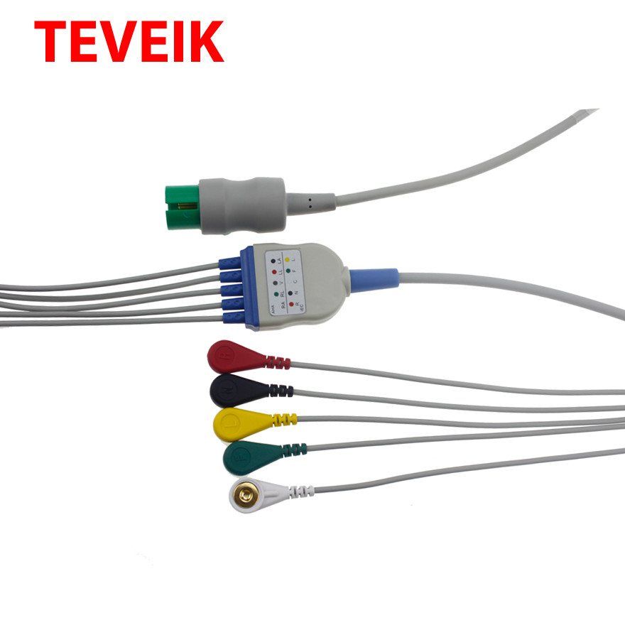Spacelabs Reusable ECG Cable and Leadwire One piece 5 leads ECG cable with snap for AHA