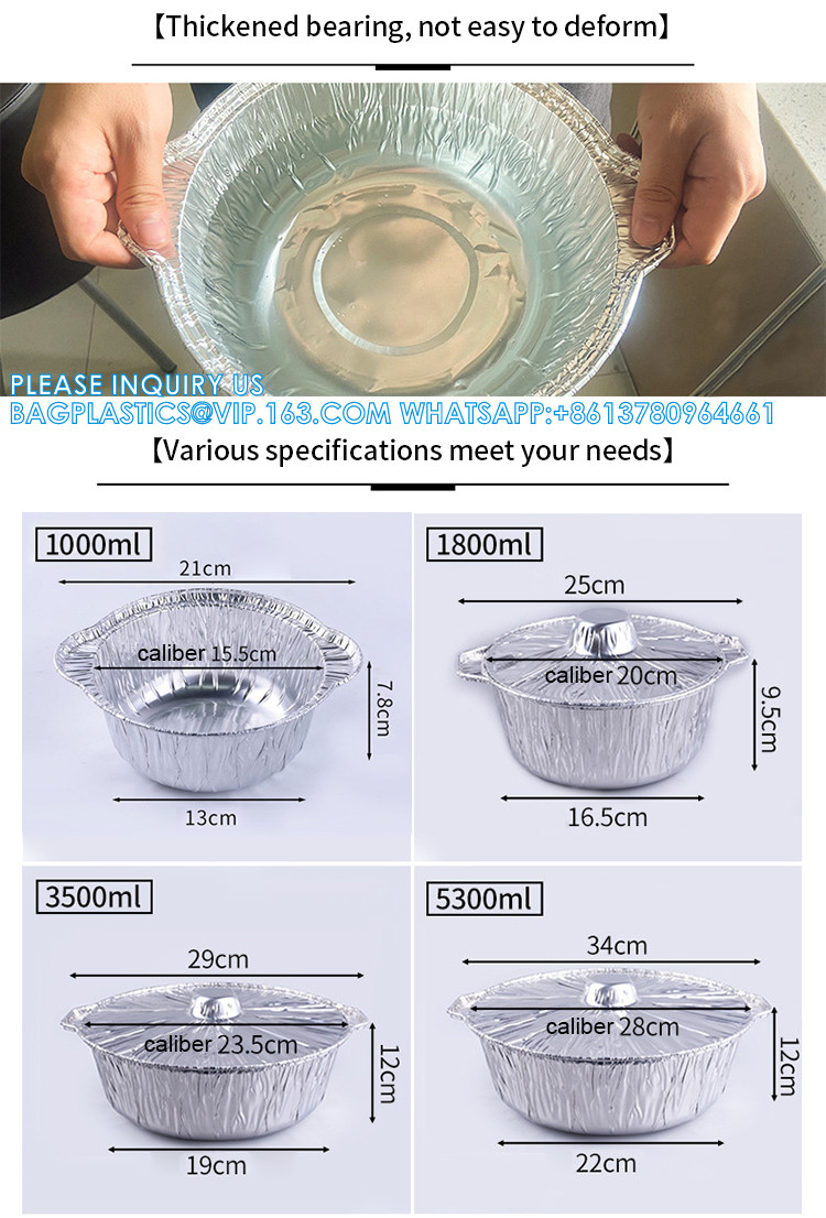 5300ml Disposable Cooking Pie Pot Large Aluminum Foil Pot Round Baking Container For Hot Pot