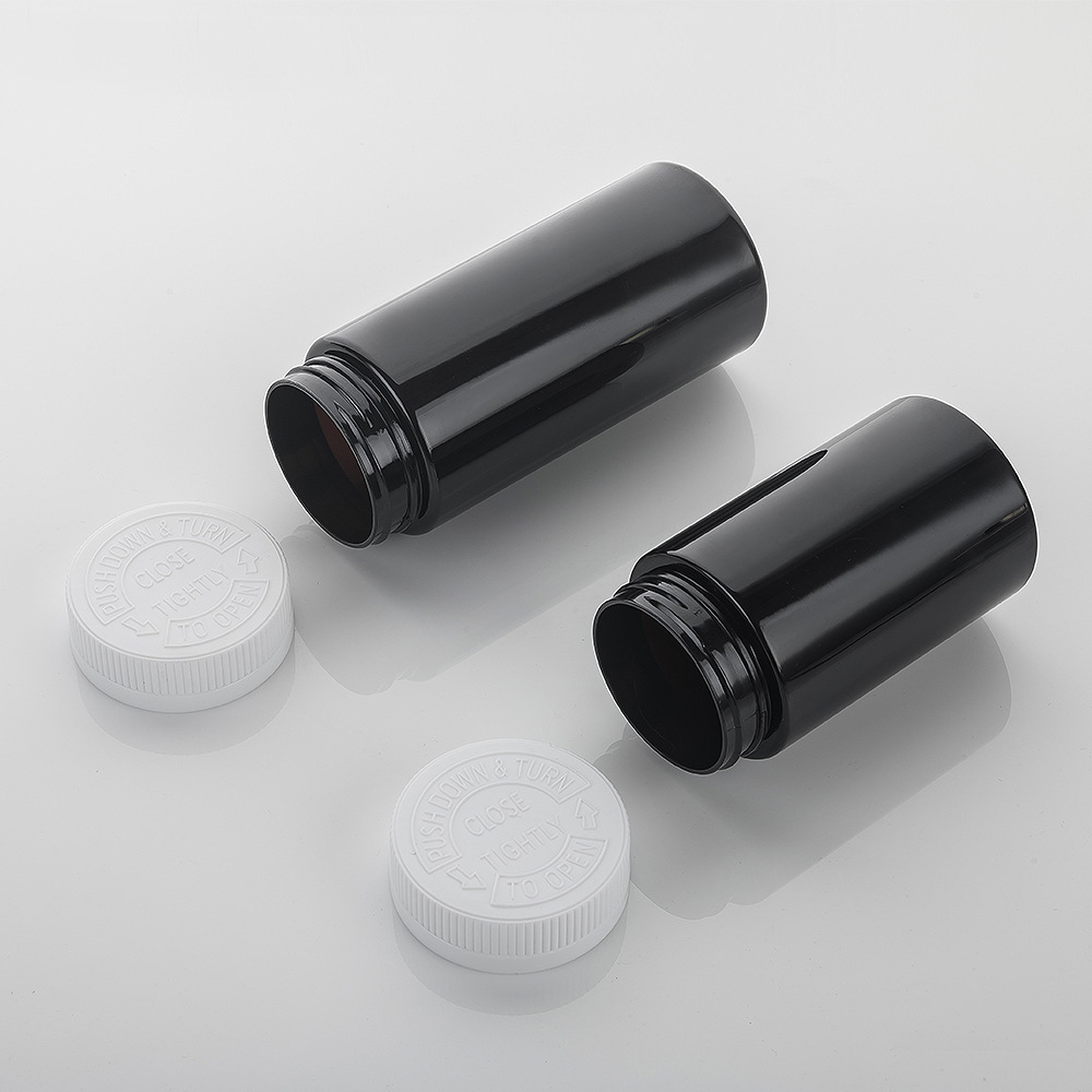 Promotion Plastic Capsule Medical Bottle 8oz Black Empty Plastic Pill Bottle Container with Tamper Proof Cap Sample Provide