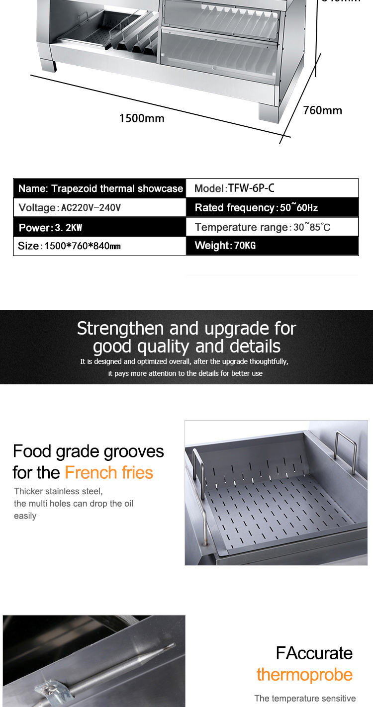 Restaurant Design Multi-functional Food Warmer Display Counter with 30-85C Temperature