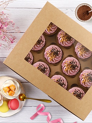12x12x12 Kraft Paper Custom Cupcake Packing Cake With Clear Window