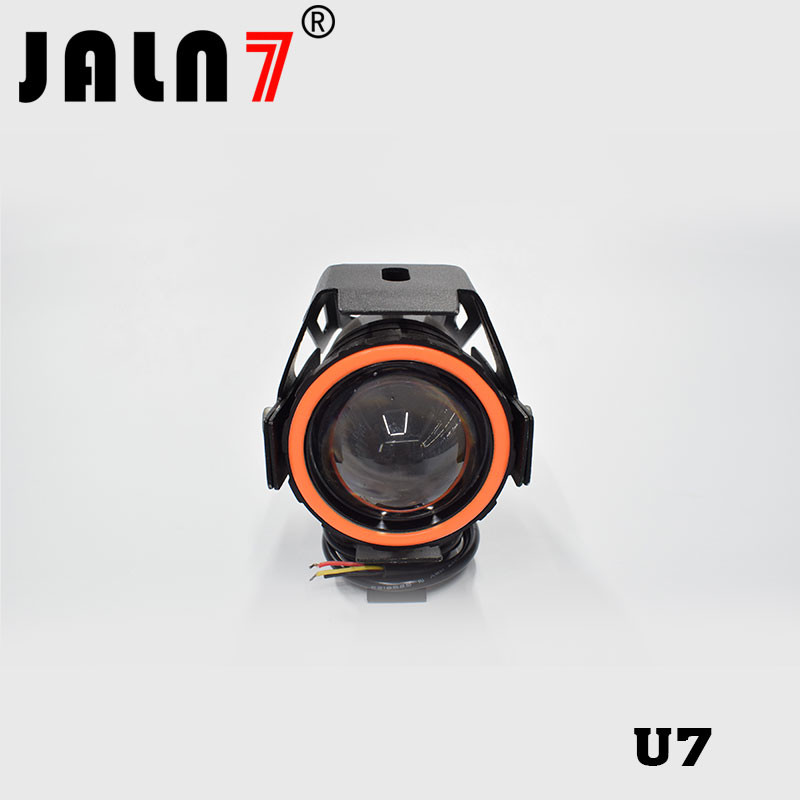 Motorcycle Headlight Led JALN7 U7 15W Fog Driving Running Light with Angel Eyes Lights Ring Front Strobe Flashing