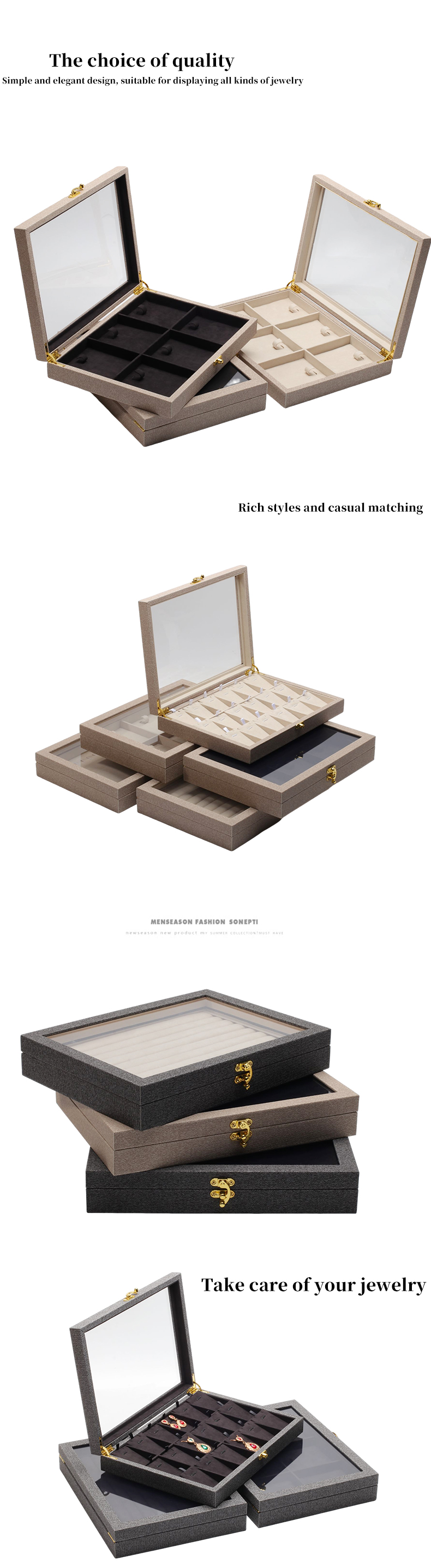 Multiple Cells Jewelry Display Plate Transparent Cover Leather Jewelry Display Tray