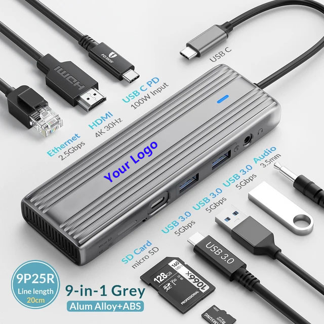 USB 3.1 10 In 1 Type-C Multiport Docking Station Hub with Gigabit Ethernet and 4K HD HDMI