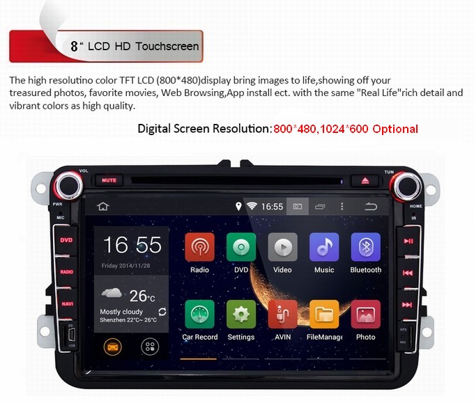 Ouchuangbo Pure Android 4.4 DVD Radio Stereo Bluetooth USB for Volkswagen Golf MK5 /Caddy