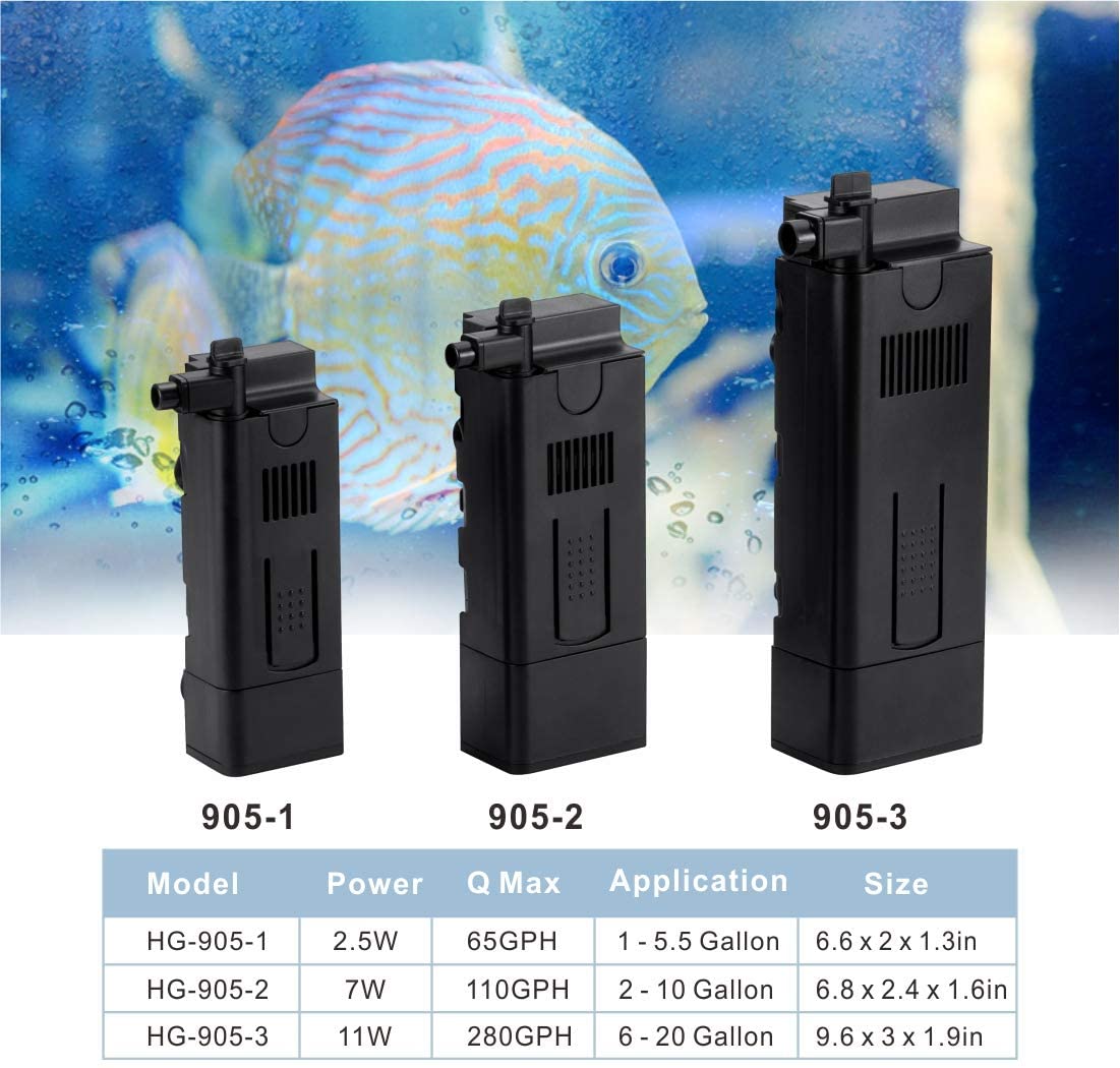 280GPH Aquarium Water Filter For 20 Gallon Tank