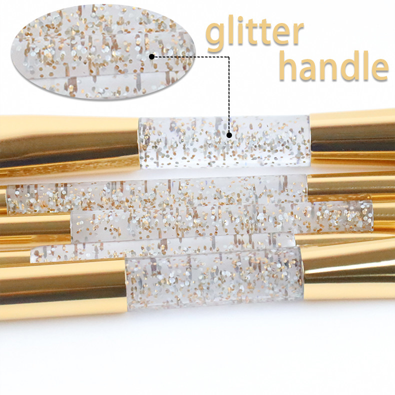 Double Ended Travel Makeup Brush Set 5pcs Transparent Glitter Plastic Handle