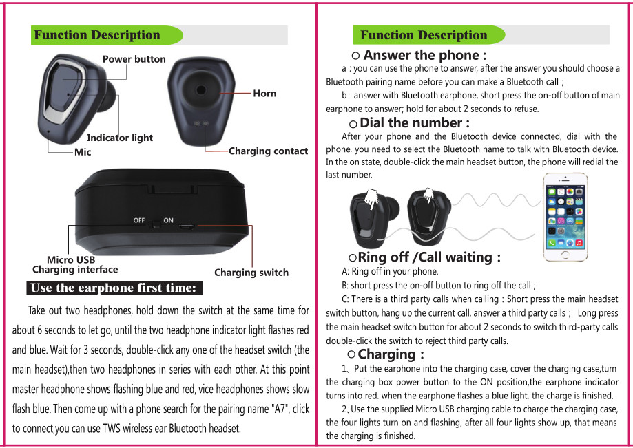 CYA7 TWS Bluetooth Earphone Noise Cancelling True Wireless Bluetooth Earbuds