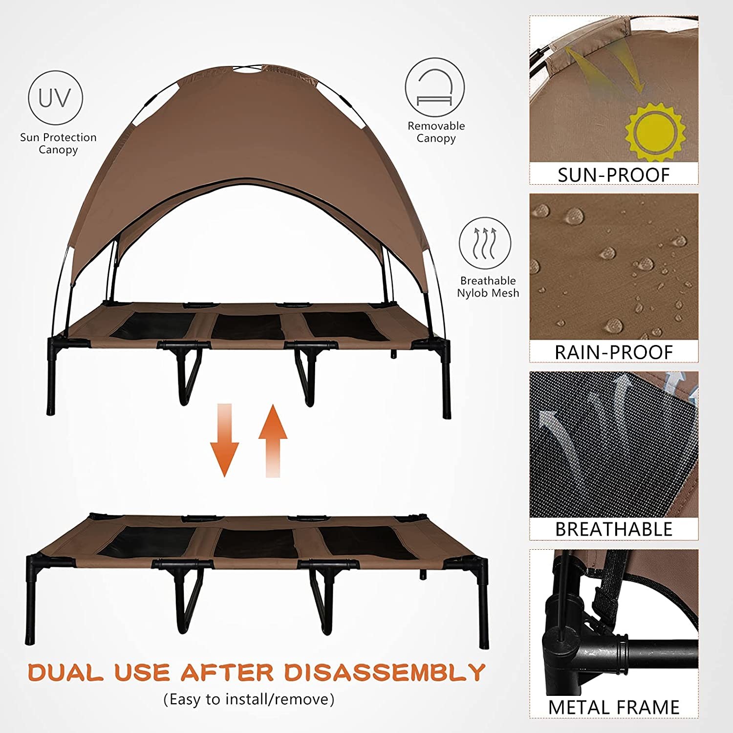 Outdoor Camping with A Mobile Canopy Cover and Carrying Bag Dog Cot Pet Bed