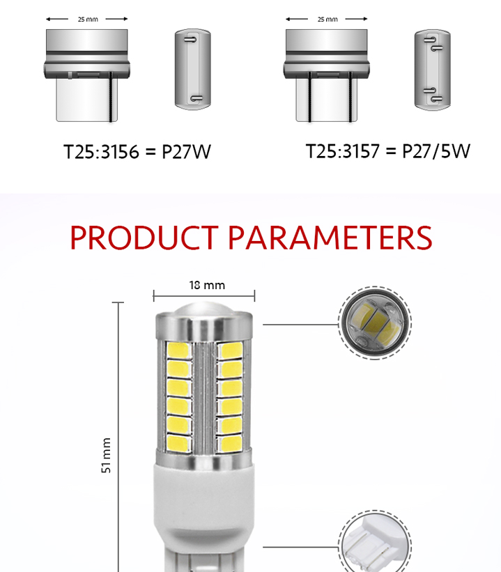 Car Brake Light 1156 BA15S 1157 BAY15D P21W 33 LED 5630 3157 7440 7443 SMD Car Tail Bulb Brake Lights Auto Reverse Lamp