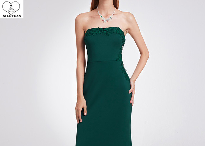 Dark Green Wedding Dresses Waist Two Side See Through Lace Elastic Fabric