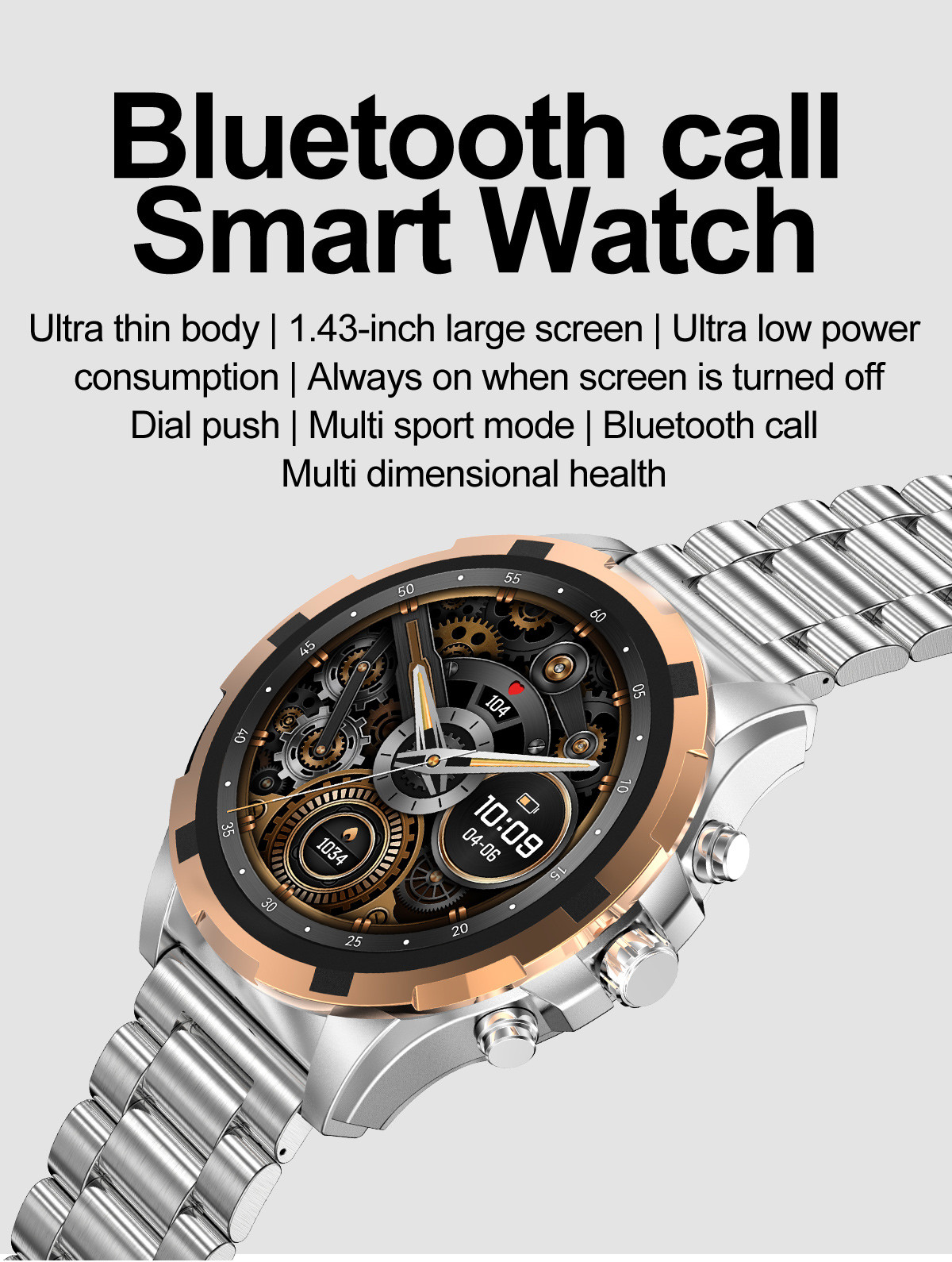 Round Shape, 1.43-inch Large Screen, Smart Watch, Bluetooth 5.0, Calls, Voice Assistant, Business Watch