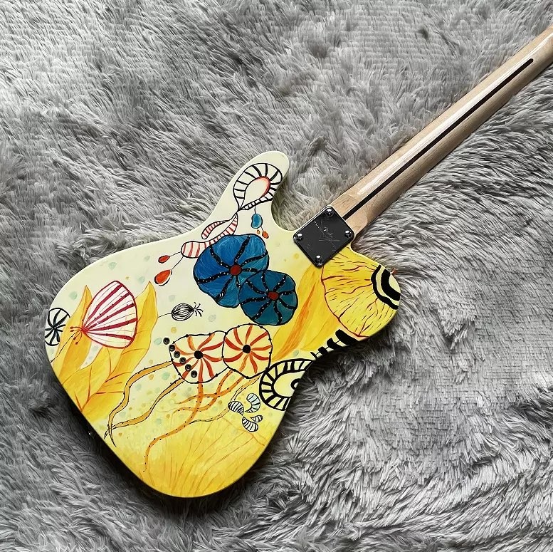 Custom Fender Style TLEE Electric Guitar Yellow Color Lotus Maple Fretboard Fixed Bridge