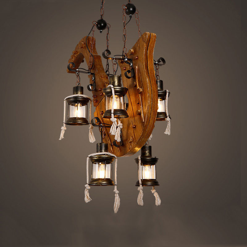 Antique Industrial Retro Wood E27 LED Ceiling Chandelier Lightin Creative LOFT Bar luminaire(WH-VP-241)