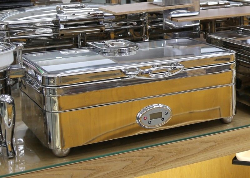 Electric Rectangular Chafer Stainless Steel Cookwares Digital - display Temperature 1/1 GN Food Pan Mirror Finish