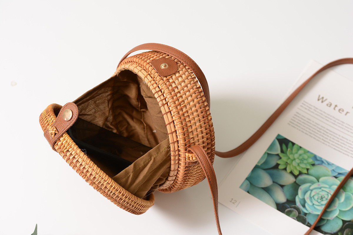 Summer Rattan Shoulder Straw Bag Handmade Beach Circle Bohemia Handbag For Women